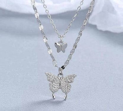 Reflective Double Layered Butterfly Necklace for Women (Free Delivery)