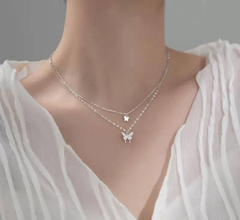 Reflective Double Layered Butterfly Necklace for Women (Free Delivery)