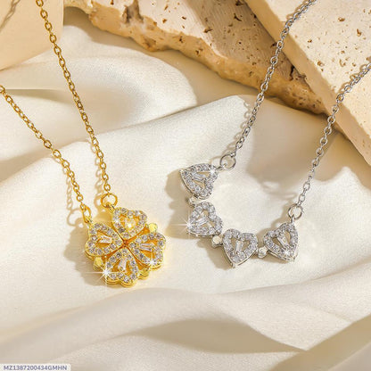 Magnetic Heart Design Gold Plated Necklace Silver & Golden (Free Delivery)