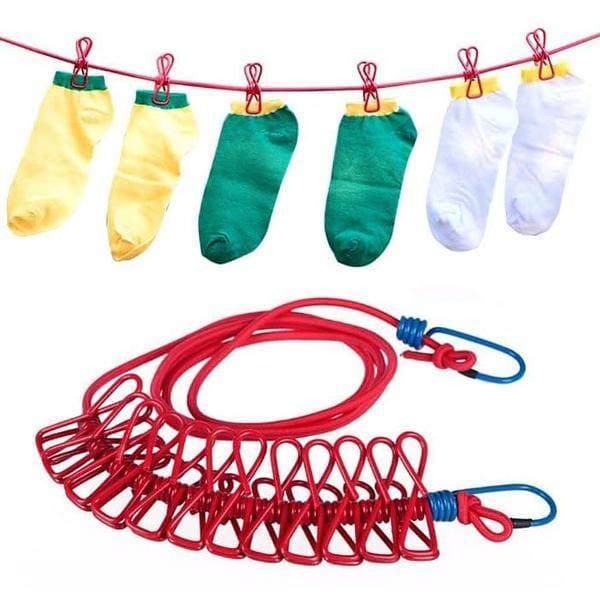Durable 12 Pcs Laundry Hanging Clips with Adjustable Rope with Free Delivery