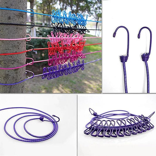 Durable 12 Pcs Laundry Hanging Clips with Adjustable Rope with Free Delivery